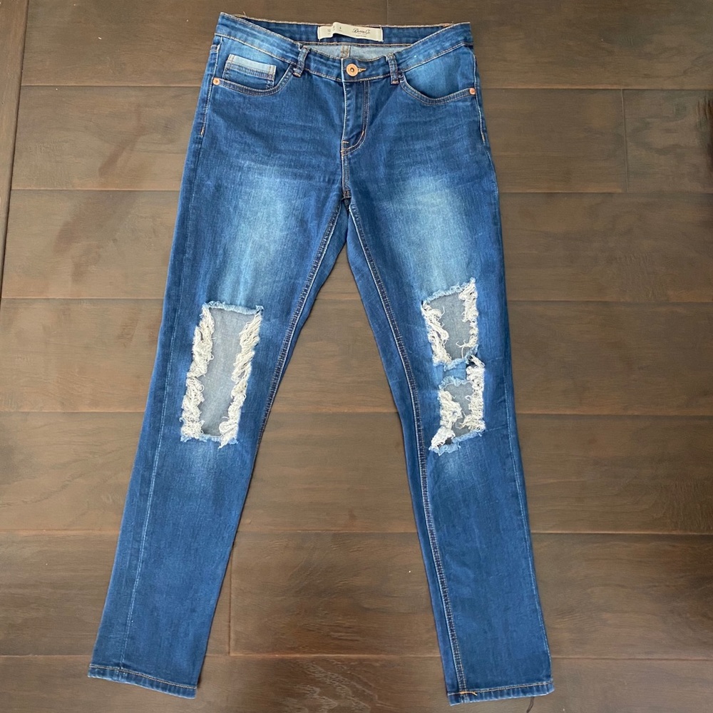 Primark Mid-rise Mid-wash Ripped Skinny Jeans
